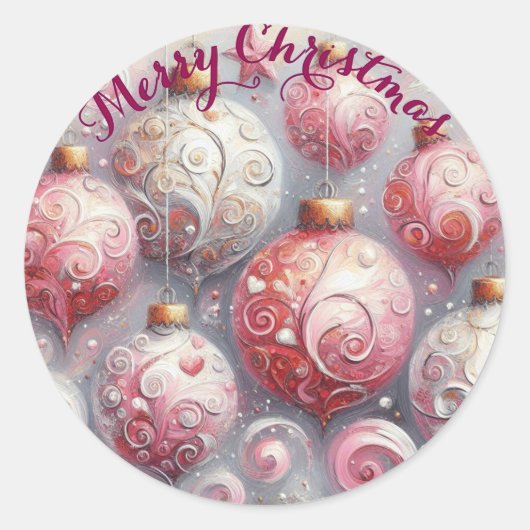 Whimsical Impressionistische Kerstversieringen Roz Ronde Sticker (Voorkant)