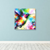 Whimsical Impressionistische Kleurrijke Kolibrie Canvas Afdruk (Insitu (Houten vloer))