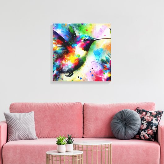 Whimsical Impressionistische Kleurrijke Kolibrie Canvas Afdruk (Insitu (Woonkamer))