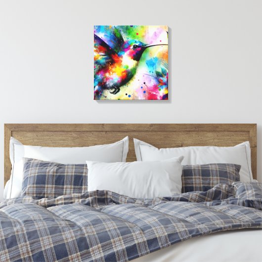 Whimsical Impressionistische Kleurrijke Kolibrie Canvas Afdruk (Insitu (Slaapkamer))