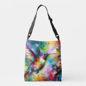 Whimsical Impressionistische Kleurrijke Kolibrie Crossbody Tas (Achterkant)