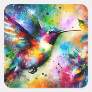 Whimsical Impressionistische Kleurrijke Kolibrie Vierkante Sticker
