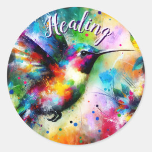 Whimsical Impressionistische kolibrie Blauwgroen P Ronde Sticker