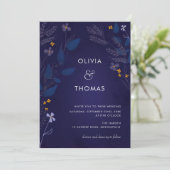 Whimsical Indigo Honey Illustration Flora Wedding Kaart (Staand voorkant)