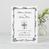 Whimsical Inkt Handgetekende Kandelaber Trouw Save The Date (Staand voorkant)