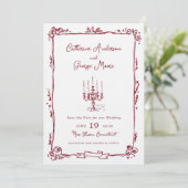 Whimsical Inkt Handgetekende Kandelabra Bruiloft Save The Date (Staand voorkant)