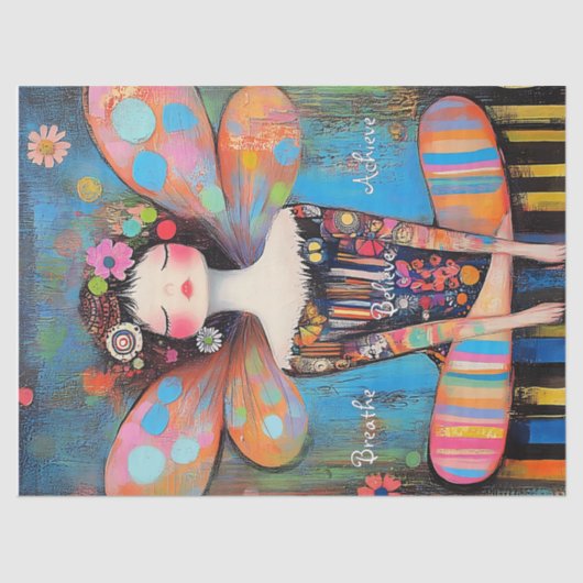 Whimsical Inspirerend Fairy Doen Yoga Kunst Tissuepapier (Voorkant)