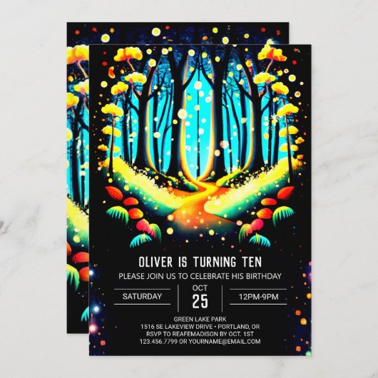 Whimsical Into the Bossen Fireflies Verjaardag Kaart (Voorkant / Achterkant)