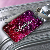 Whimsical iridescent roze Glitter monogram Bagagelabel