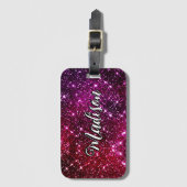 Whimsical iridescent roze Glitter monogram Bagagelabel (Voorkant (verticaal))