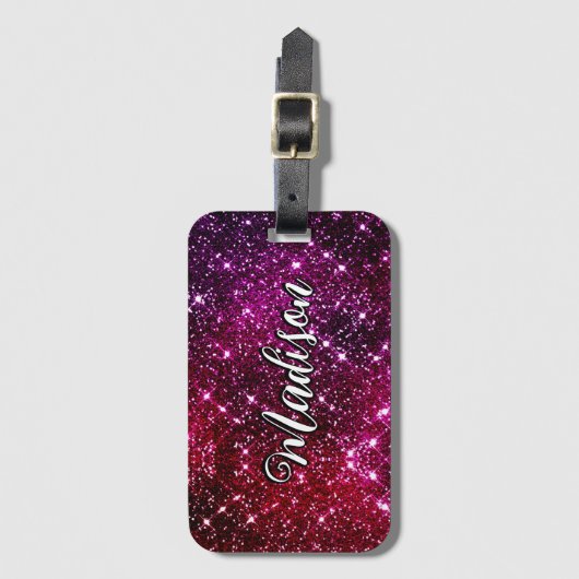 Whimsical iridescent roze Glitter monogram Bagagelabel (Voorkant (verticaal))