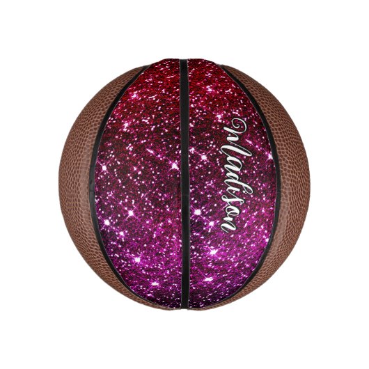 Whimsical iridescent roze Glitter monogram Basketbal (Verticaal)