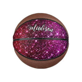 Whimsical iridescent roze Glitter monogram Basketbal