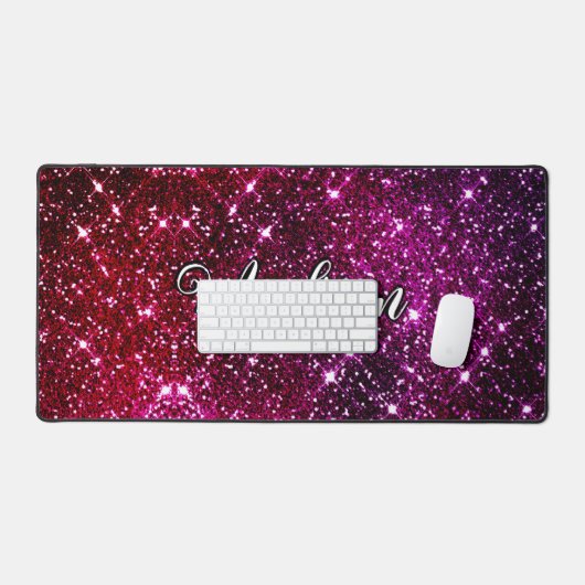 Whimsical iridescent roze Glitter monogram Bureaumat (Keyboard & Muis)