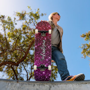 Whimsical iridescent roze Glitter monogram Persoonlijk Skateboard