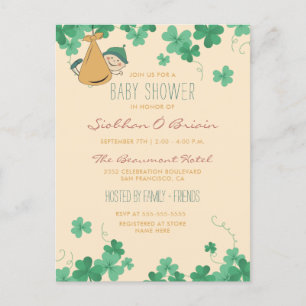 Whimsical Irish Thmed Shamrock Baby shower Uitnodiging Briefkaart