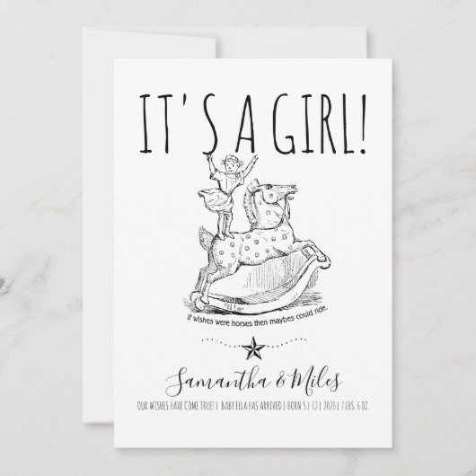 Whimsical is een Girl Birth Announcement White (Voorkant)