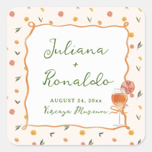 Whimsical Italiaans Citrus Bruiloft Vierkante Sticker