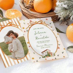 Whimsical Italiaans Citrus Trouw Save the Date Kaart