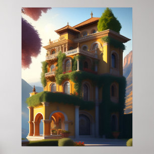 Whimsical Italiaans Villa Kunstprint Poster