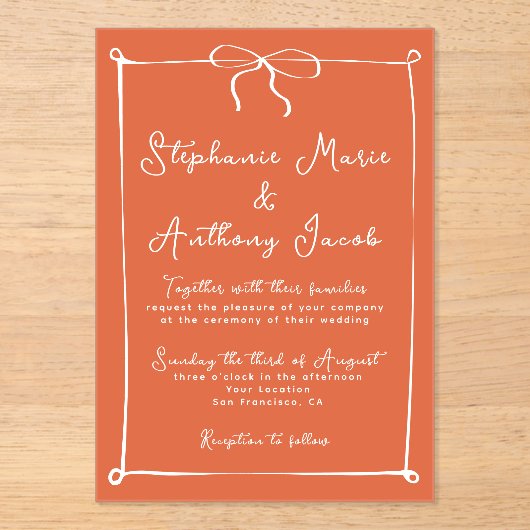 Whimsical Italiaanse zonsondergang met witte boog  Acryl Uitnodigingen (Voorkant)