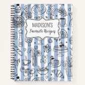 Whimsical Italian Food Illustration Blue Recipe Notitieboek (Voorkant)