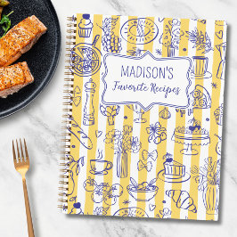 Whimsical Italian Food Illustration Yellow Recipe Notitieboek
