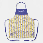 Whimsical Italian Food Illustration Yellow Stripes Schort (Voorkant)