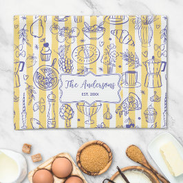 Whimsical Italian Food Illustration Yellow Stripes Theedoek