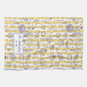 Whimsical Italian Food Illustration Yellow Stripes Theedoek (Horizontaal)