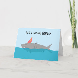 Whimsical Jawsome Shark Pun Birthday Celebration C Kaart