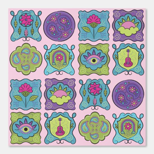 Whimsical Jewel Tones Hand getekend Boho roze Behang (Voorkant)