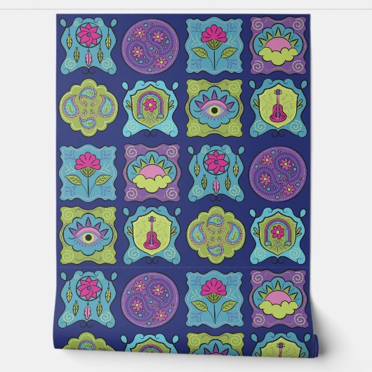 Whimsical Jewel Tones Hand getrokken Boho Lijsten Behang (Afrollen)