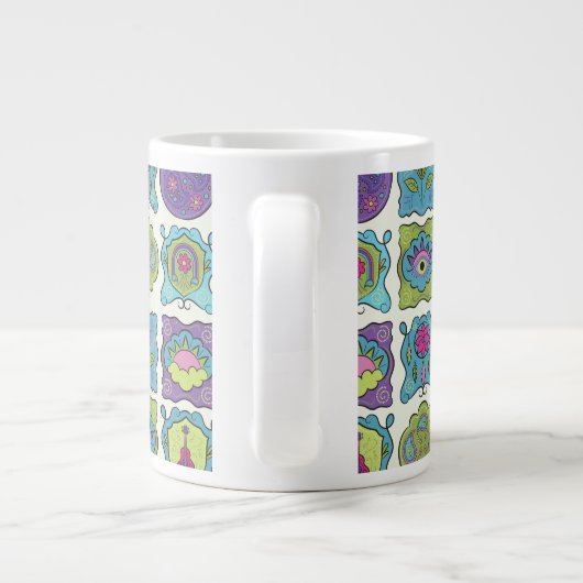 Whimsical Jewel Tones Hand getrokken Boho Lijsten Grote Koffiekop (Achterkant)