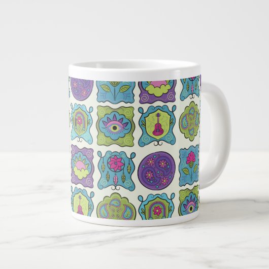 Whimsical Jewel Tones Hand getrokken Boho Lijsten Grote Koffiekop (Voorkant rechts)