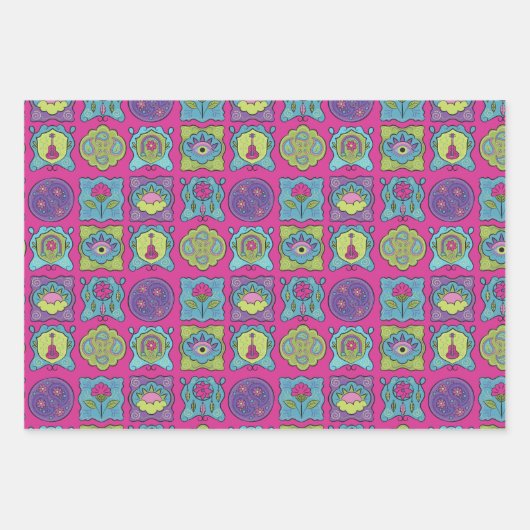 Whimsical Jewel Tones Hand getrokken Boho Lijsten Inpakpapier Vel (Voorkant 3)