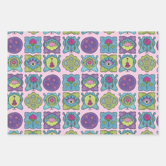 Whimsical Jewel Tones Hand getrokken Boho Lijsten Inpakpapier Vel (Voorkant 2)