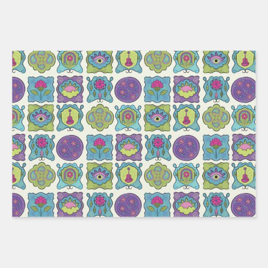 Whimsical Jewel Tones Hand getrokken Boho Lijsten Inpakpapier Vel (Voorkant)