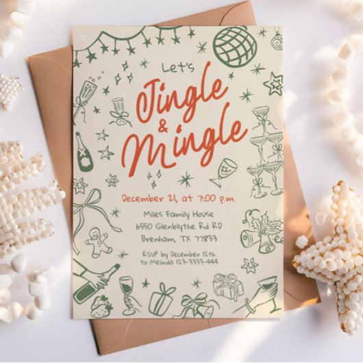 Whimsical Jingle en Mingle uitnodiging, Vakantie Kaart