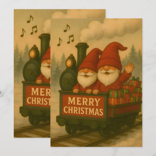 Whimsical Jolly Gnomes Musical Express Feestdagenkaart (Voorkant / Achterkant)