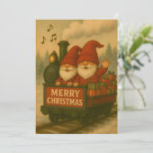 Whimsical Jolly Gnomes Musical Express Feestdagenkaart (Staand voorkant)