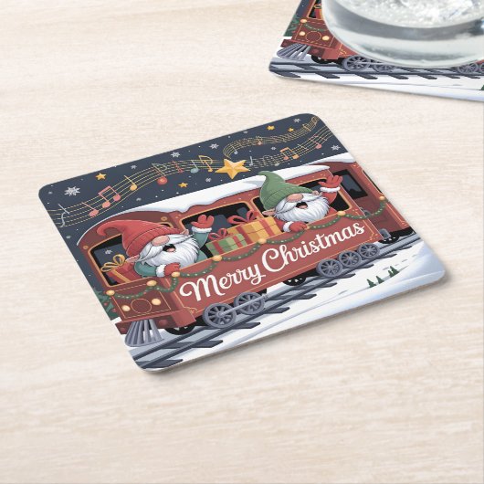 Whimsical Jolly Gnomes Musical Express Kartonnen Onderzetters (Schuin)