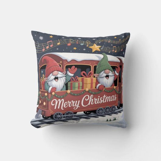 Whimsical Jolly Gnomes Musical Express Kussen (Voorkant)