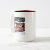 Whimsical Jolly Gnomes Musical Express Tweekleurige Koffiemok (Voorkant links)