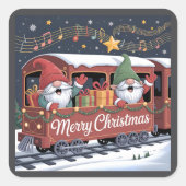 Whimsical Jolly Gnomes Musical Express Vierkante Sticker (Voorkant)