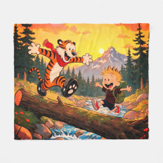 Whimsical Jongen en Tijger Wildernis Avontuur Kuns Fleece Deken