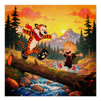 Whimsical Jongen en Tijger Wildernis Avontuur Kuns Perfect Poster