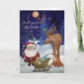 Whimsical Julenisse,Nordic Moose & Fox Winter  Feestdagen Kaart (Voorkant)