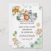 Whimsical Jungle Safari Animal Birthday Invitation Kaart (Voorkant)