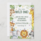 Whimsical Jungle Safari Animal Birthday Invitation Kaart (Voorkant)
